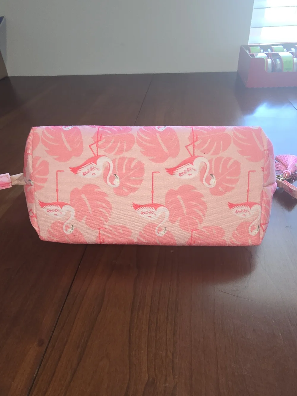 Lucy & Lola Pink Flamingo Print Canvas Cosmetic Pouch, New with Tags
